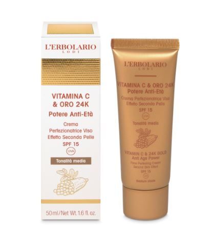 [988146813] Vitamina C & Oro 24K Crema Perfezionatrice Viso Effetto Seconda Pelle SPF 15 Tonalità Media 50 ml